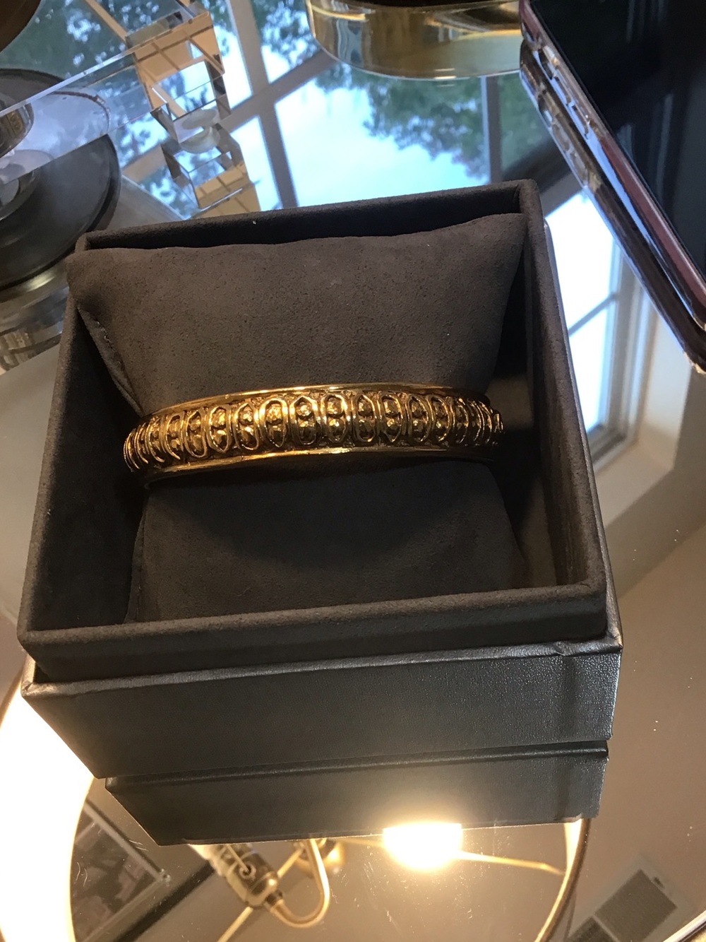 CHANEL Gold Embossed Logo Bangle Bracelet